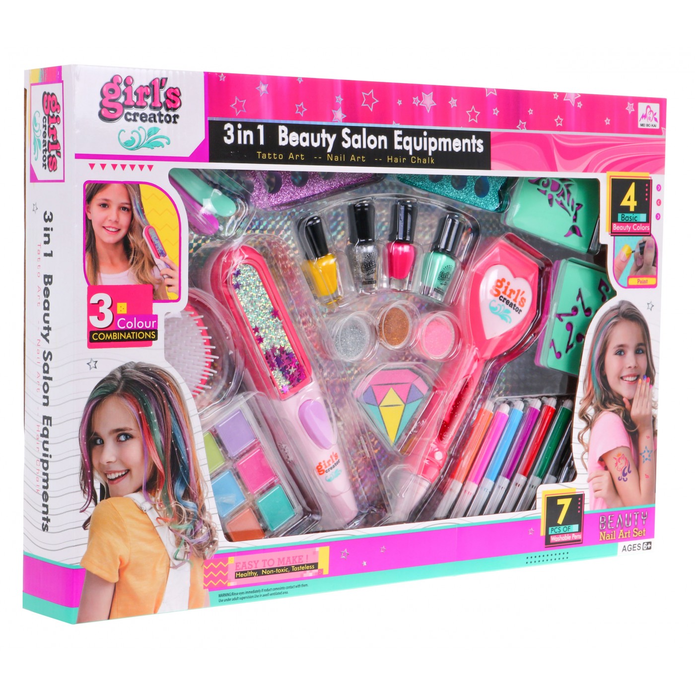 Mega sada pro dívky beauty 3v1 ? Barevné vlasy + Manikúra + Tetování