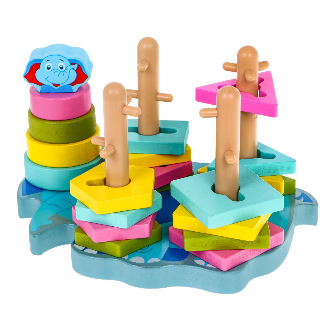 Dřevěné smyslové puzzle pro děti - třídička tvaru pyramidové věže