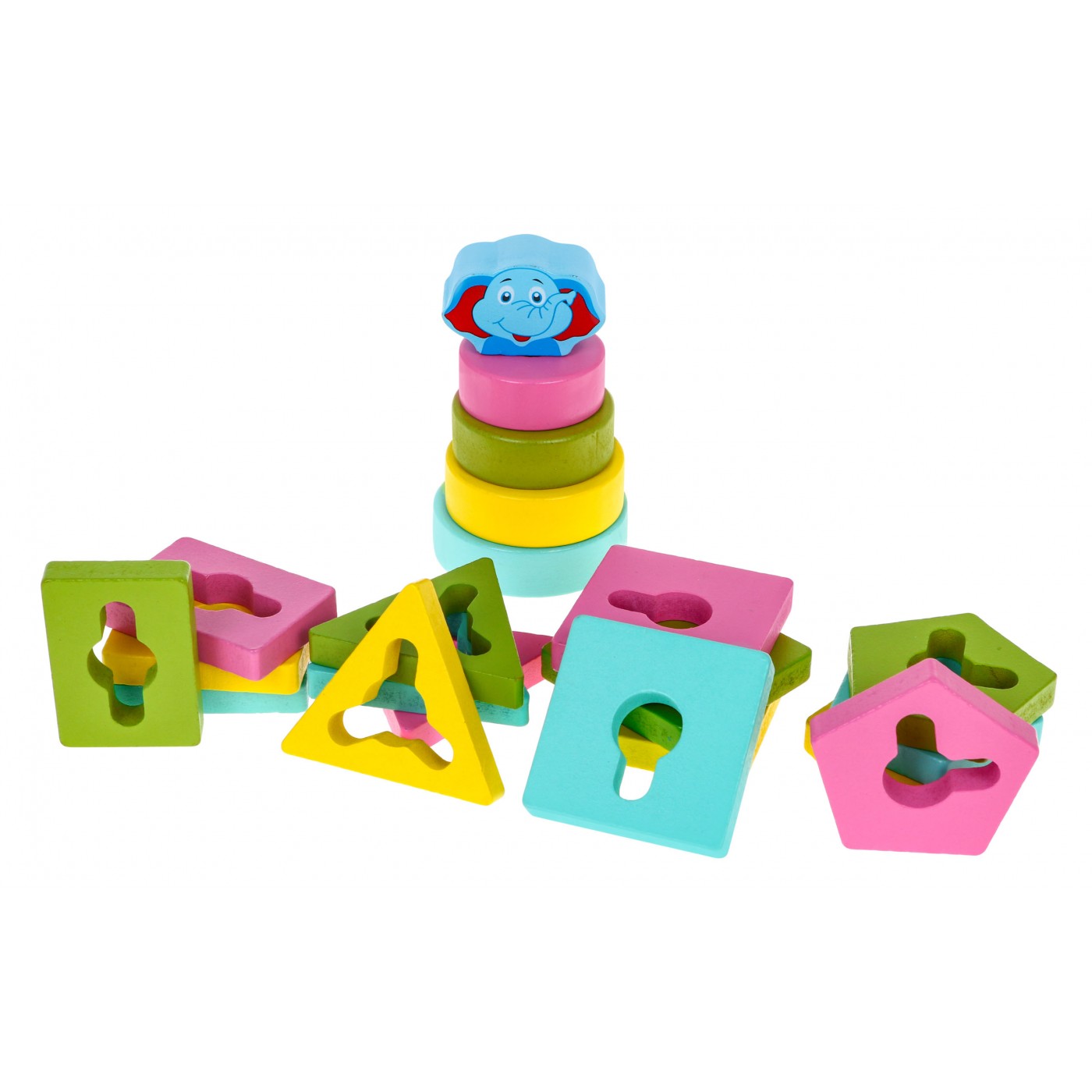 Dřevěné smyslové puzzle pro děti - třídička tvaru pyramidové věže