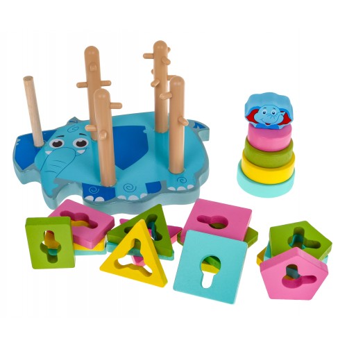 Dřevěné smyslové puzzle pro děti - třídička tvaru pyramidové věže