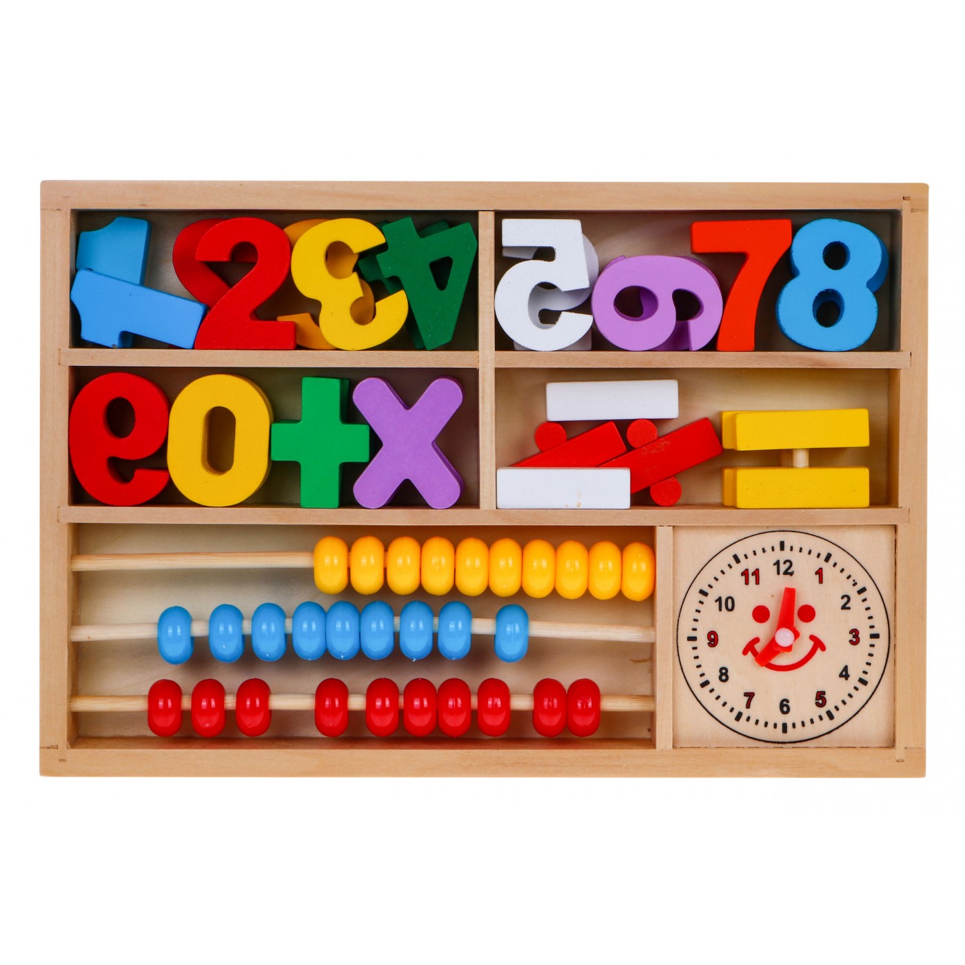 Dřevěná vzdělávací sada 3v1 pro děti 3+ Učení matematiky a hodiny