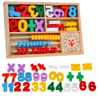 Dřevěná vzdělávací sada 3v1 pro děti 3+ Učení matematiky a hodiny