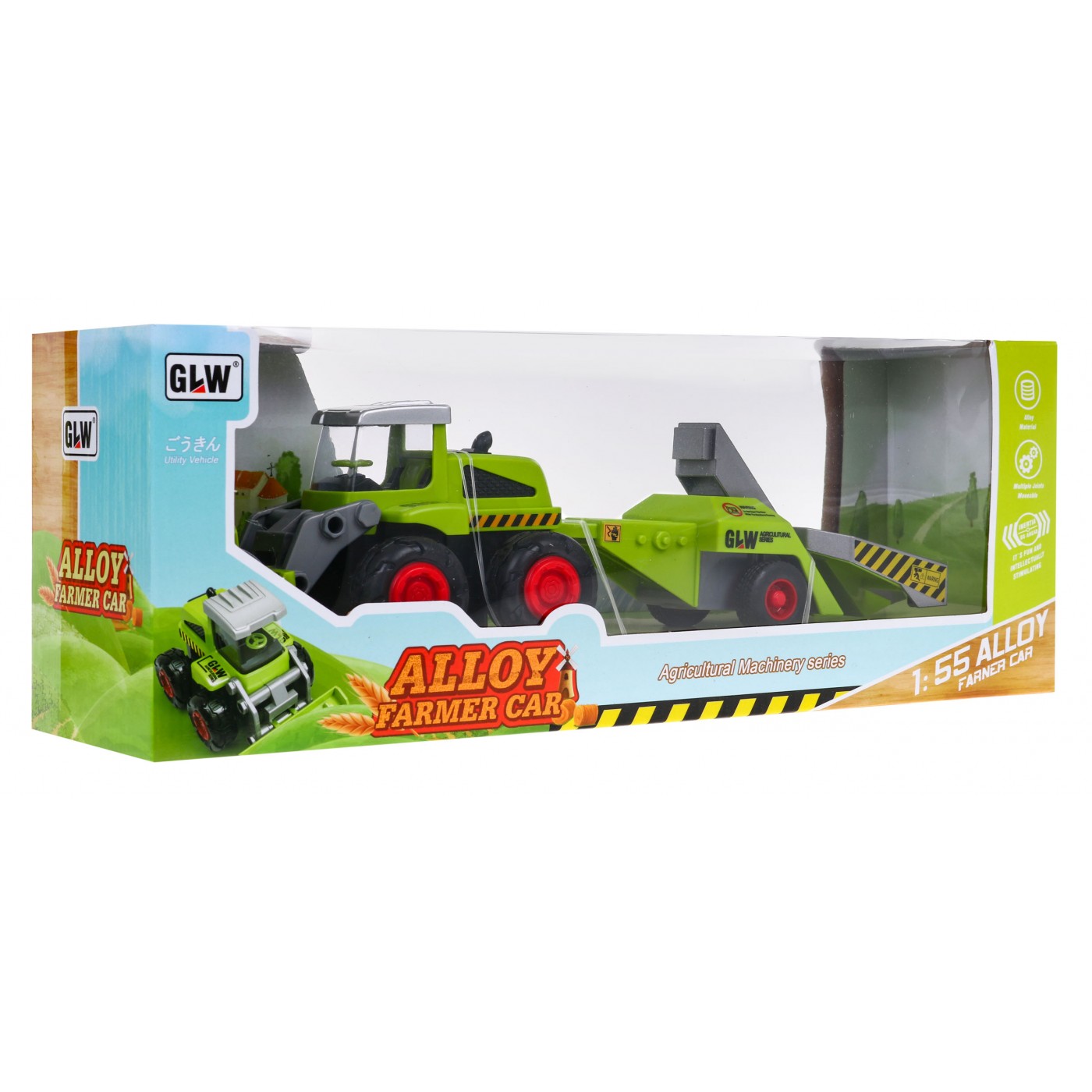 Zemědělský válec pro děti 1:55 Válcový traktor na zpracování půdy + přívěs na sadu