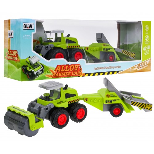 Zemědělský válec pro děti 1:55 Válcový traktor na zpracování půdy + přívěs na sadu