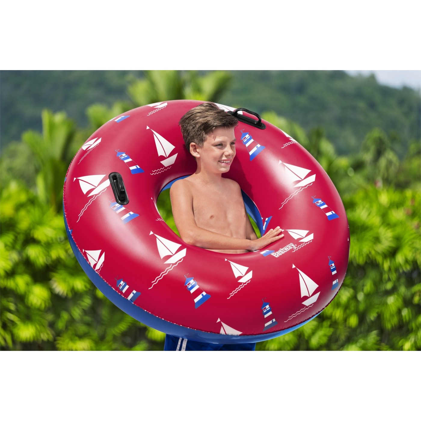BESTWAY červené lodě 119cm vinyl + 2 madla plavecké kolo