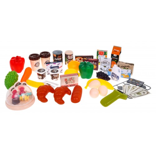 Interaktivní supermarket pro děti 3+ Zábava v obchodě 63 el. Terminál pokladny vozíku + světelné zvuky
