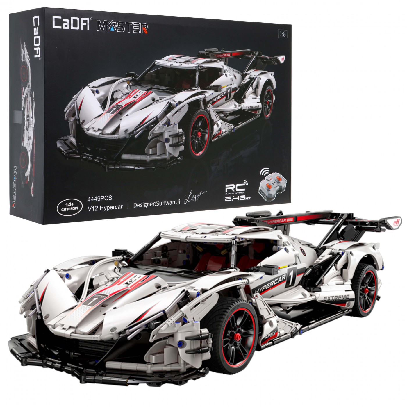 Technické bloky CaDA 4449 el. Dálkově ovládaný V12 Hyperauto Sports auto Master