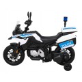 Policejní motor BMW F850 GS na baterii pro děti Pomocná kola Světla sirény 2 kufry Pomalý start