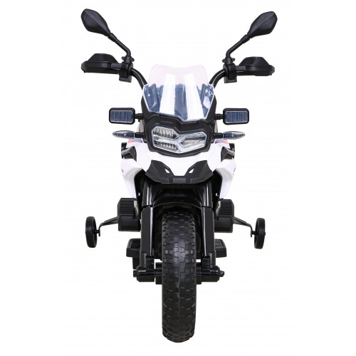Dětský bateriový motor BMW F850 GS bílá + přídavná kola + audio LED + pomalý start + EVA
