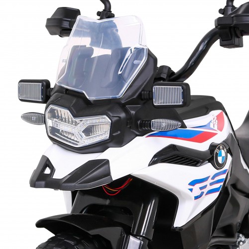Dětský bateriový motor BMW F850 GS bílá + přídavná kola + audio LED + pomalý start + EVA