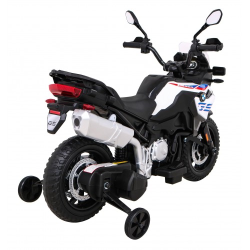 Dětský bateriový motor BMW F850 GS bílá + přídavná kola + audio LED + pomalý start + EVA