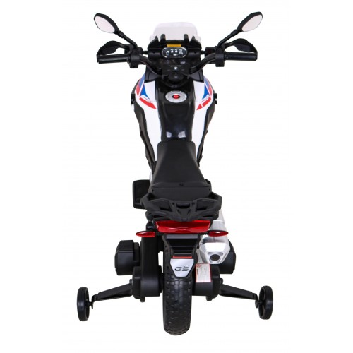 Dětský bateriový motor BMW F850 GS bílá + přídavná kola + audio LED + pomalý start + EVA
