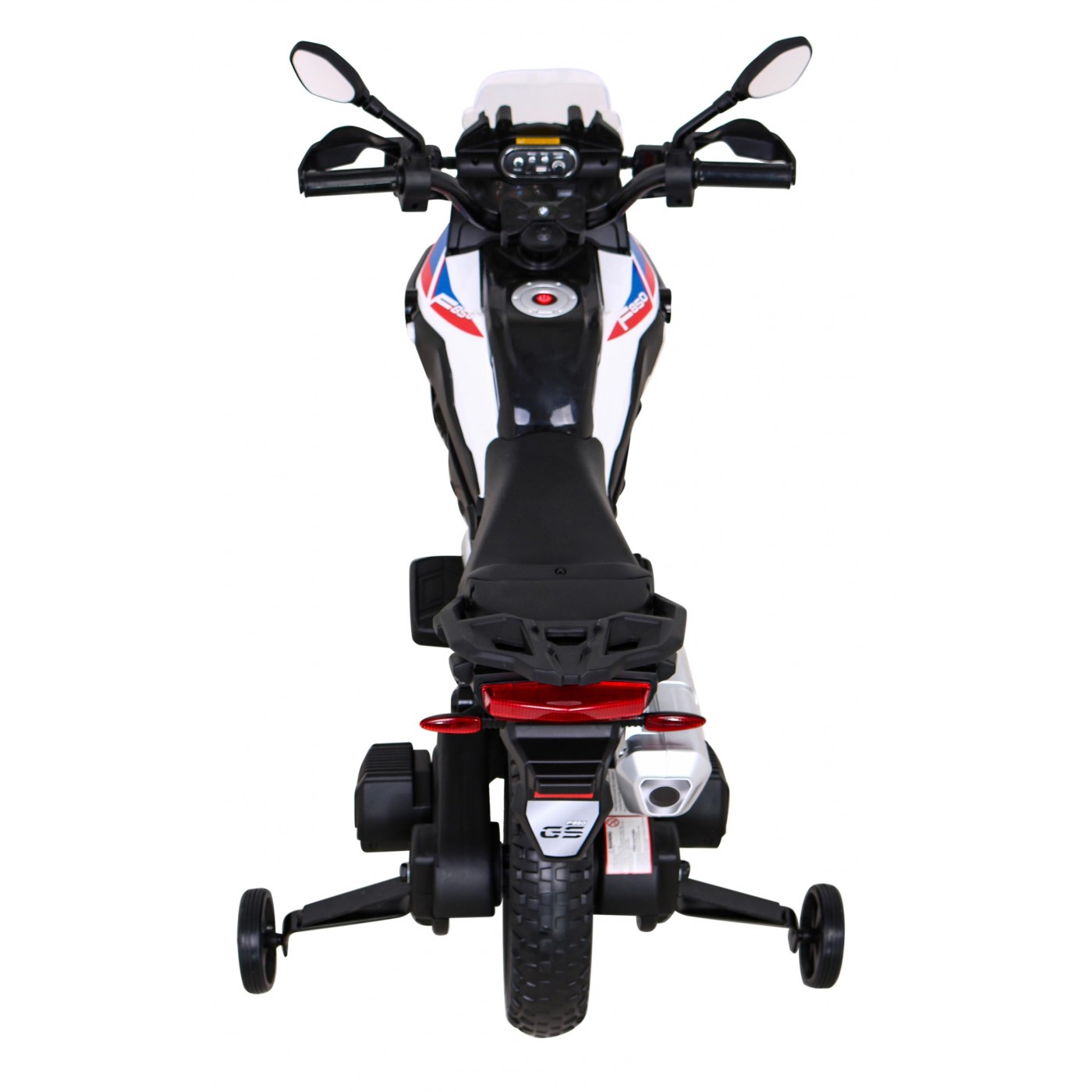 Dětský bateriový motor BMW F850 GS bílá + přídavná kola + audio LED + pomalý start + EVA