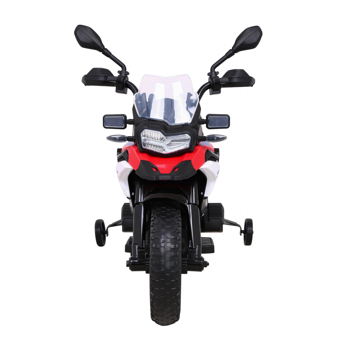 Dětský bateriový motor BMW F850 GS červený + přídavná kola + audio LED + pomalý start + EVA