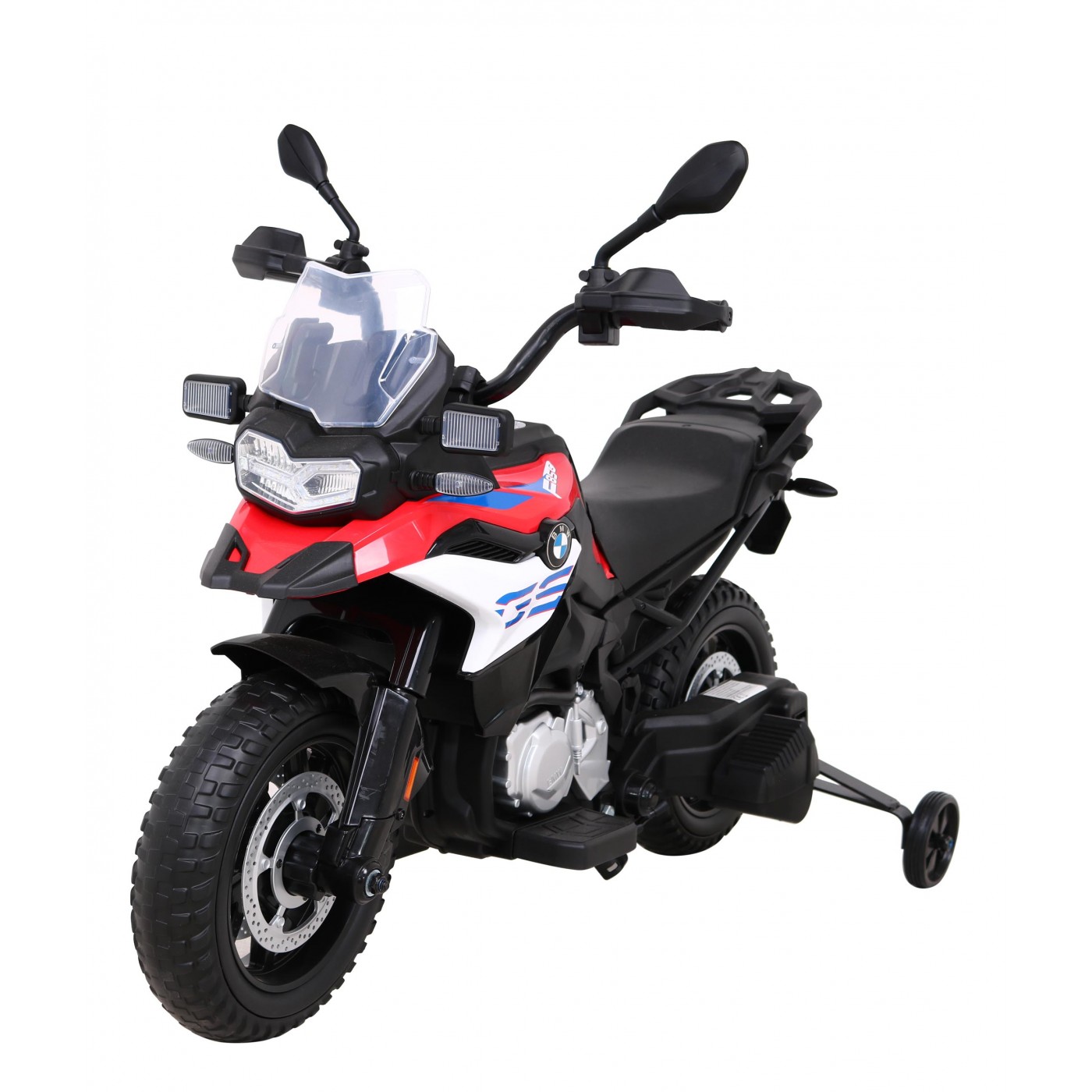 Dětský bateriový motor BMW F850 GS červený + přídavná kola + audio LED + pomalý start + EVA