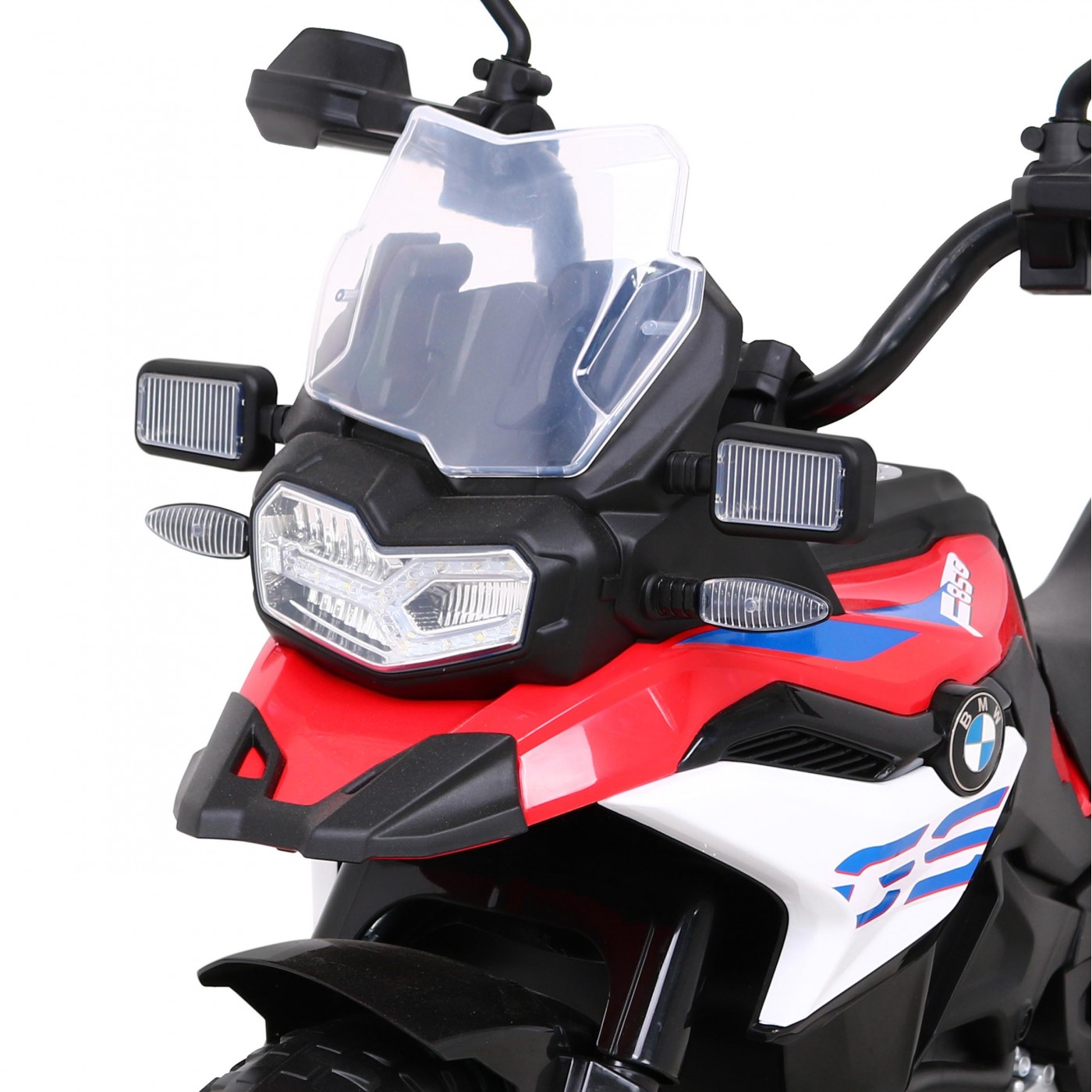 Dětský bateriový motor BMW F850 GS červený + přídavná kola + audio LED + pomalý start + EVA