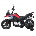 Dětský bateriový motor BMW F850 GS červený + přídavná kola + audio LED + pomalý start + EVA