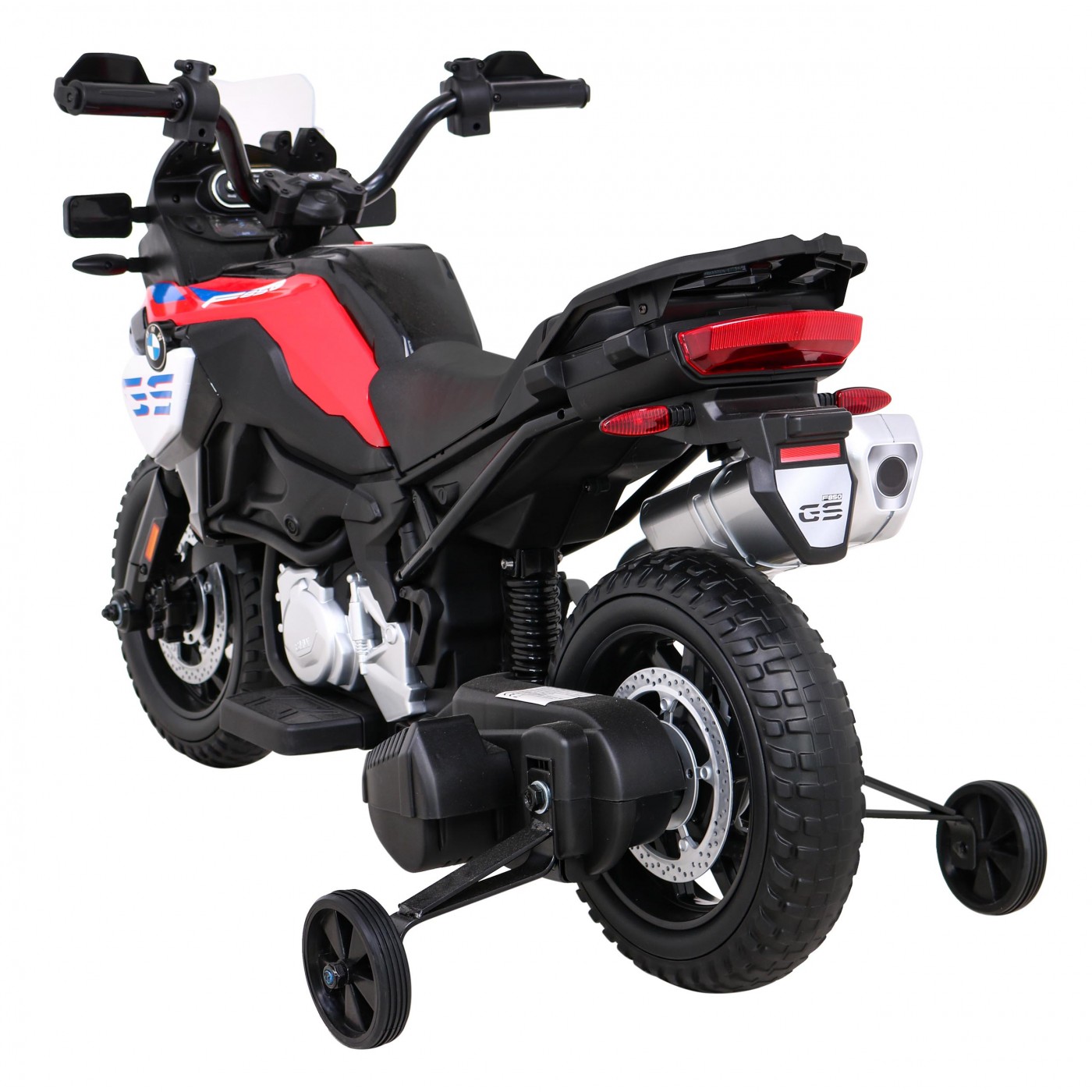 Dětský bateriový motor BMW F850 GS červený + přídavná kola + audio LED + pomalý start + EVA