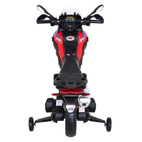 Dětský bateriový motor BMW F850 GS červený + přídavná kola + audio LED + pomalý start + EVA