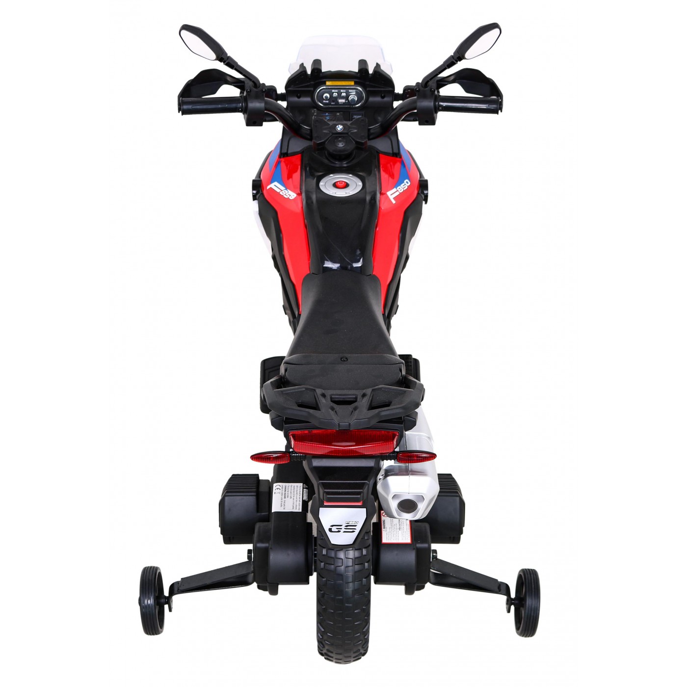 Dětský bateriový motor BMW F850 GS červený + přídavná kola + audio LED + pomalý start + EVA