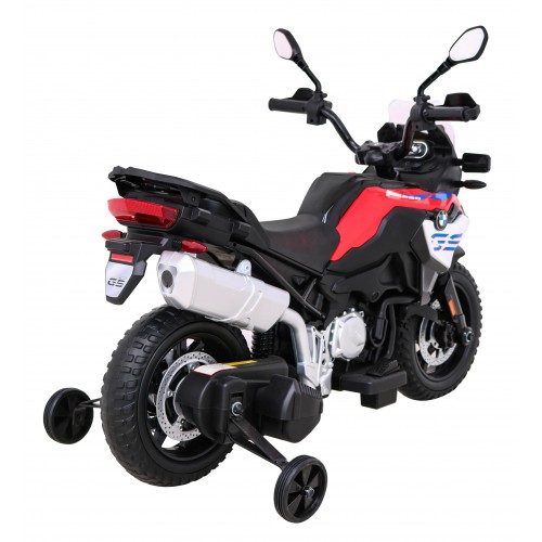 Dětský bateriový motor BMW F850 GS červený + přídavná kola + audio LED + pomalý start + EVA