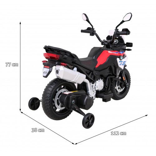 Dětský bateriový motor BMW F850 GS červený + přídavná kola + audio LED + pomalý start + EVA