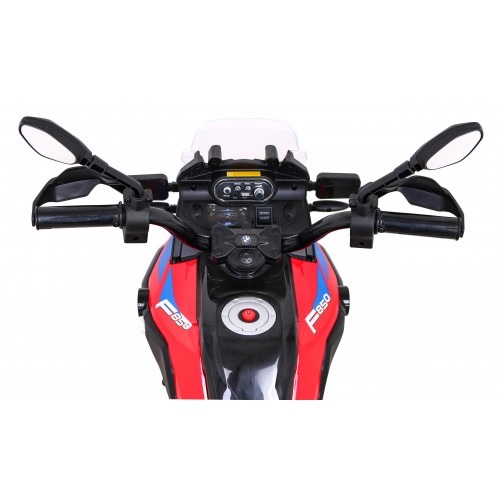 Dětský bateriový motor BMW F850 GS červený + přídavná kola + audio LED + pomalý start + EVA