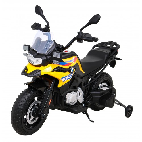 Motor BMW F850 GS na baterii pro děti Žlutá + Pomocná kola + Audio LED + Pomalý start + EVA