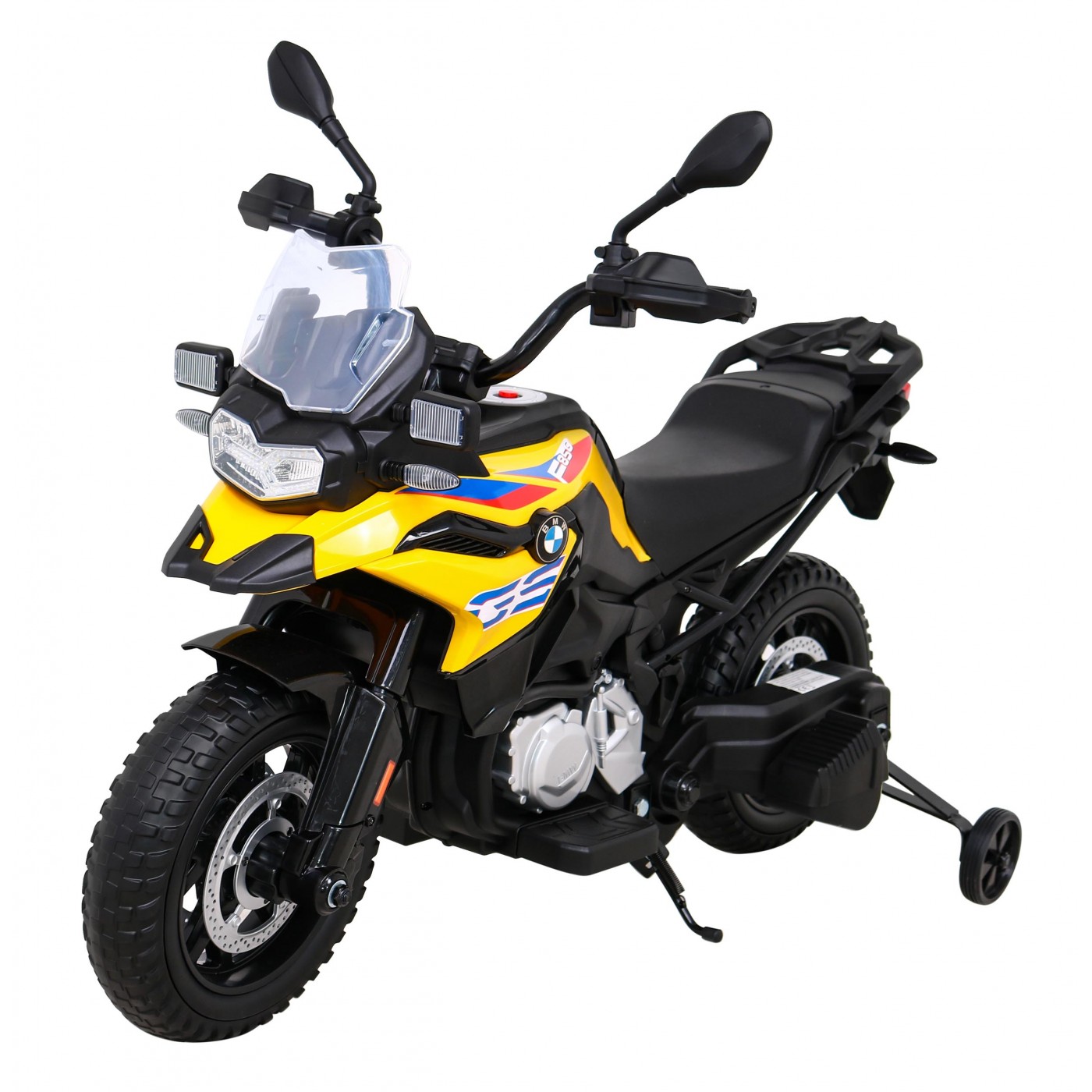 Motor BMW F850 GS na baterii pro děti Žlutá + Pomocná kola + Audio LED + Pomalý start + EVA