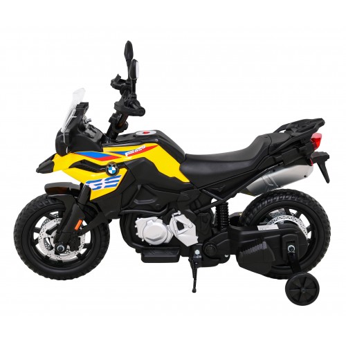 Motor BMW F850 GS na baterii pro děti Žlutá + Pomocná kola + Audio LED + Pomalý start + EVA