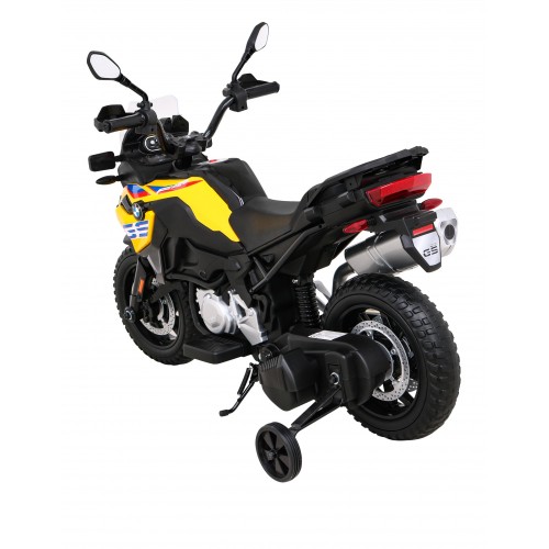 Motor BMW F850 GS na baterii pro děti Žlutá + Pomocná kola + Audio LED + Pomalý start + EVA