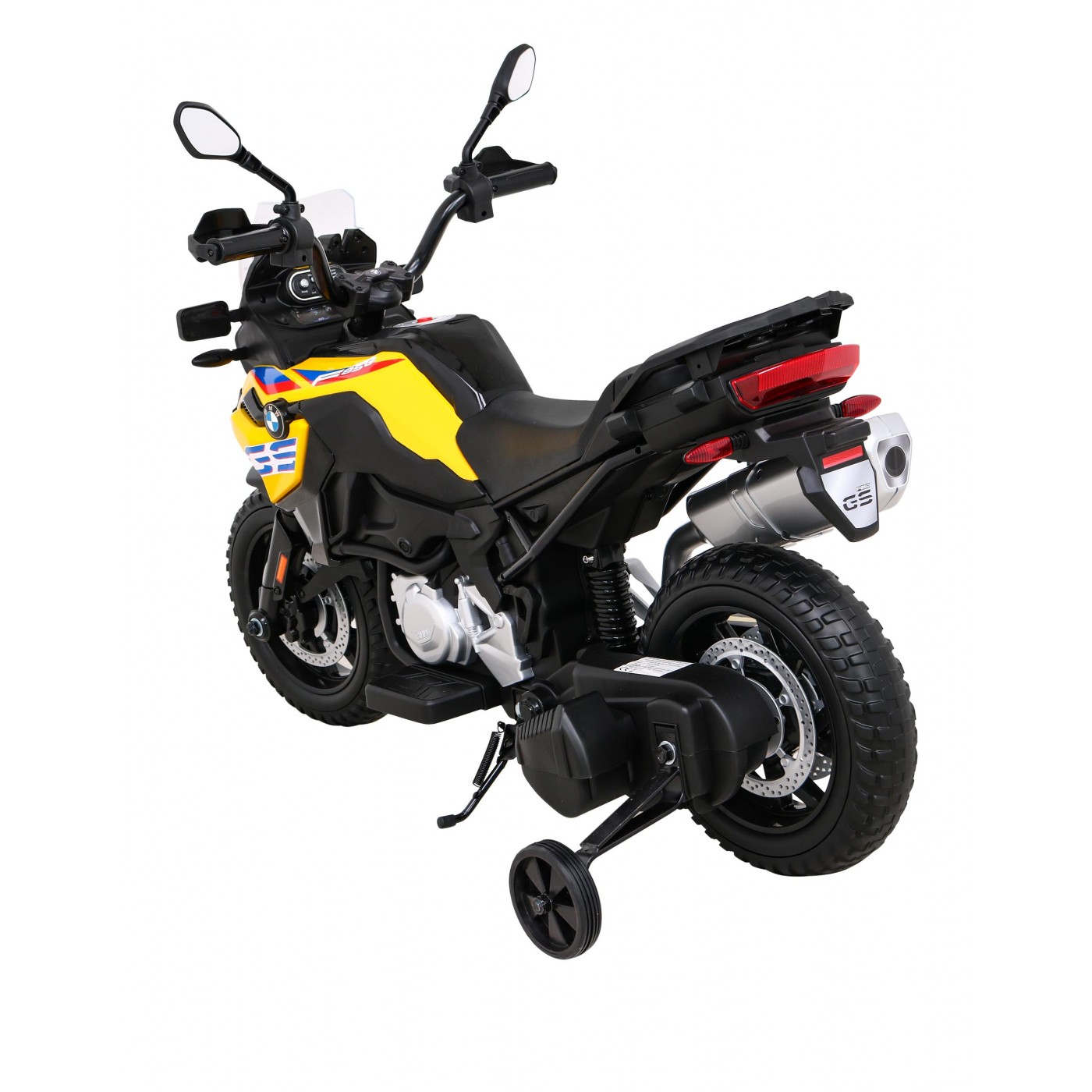 Motor BMW F850 GS na baterii pro děti Žlutá + Pomocná kola + Audio LED + Pomalý start + EVA
