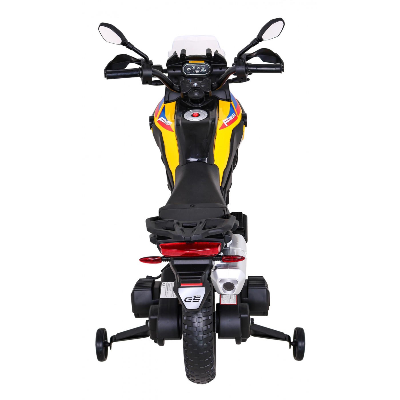 Motor BMW F850 GS na baterii pro děti Žlutá + Pomocná kola + Audio LED + Pomalý start + EVA