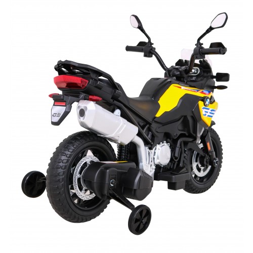Motor BMW F850 GS na baterii pro děti Žlutá + Pomocná kola + Audio LED + Pomalý start + EVA