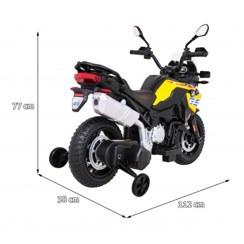Motor BMW F850 GS na baterii pro děti Žlutá + Pomocná kola + Audio LED + Pomalý start + EVA