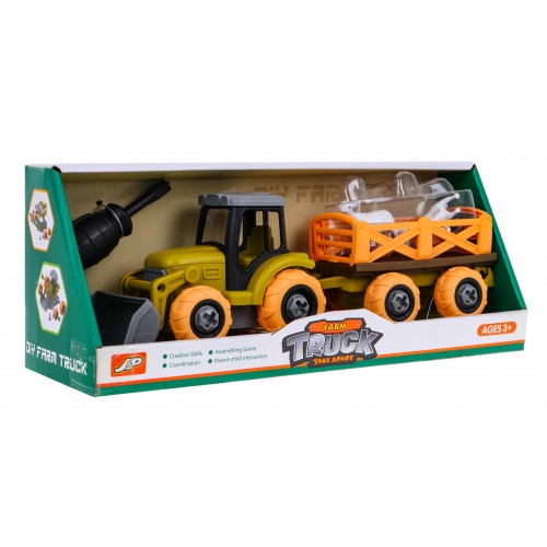 Rozkládací traktor se lžící a přívěsem + šroubovák + ovečky Hračka pro děti 3+