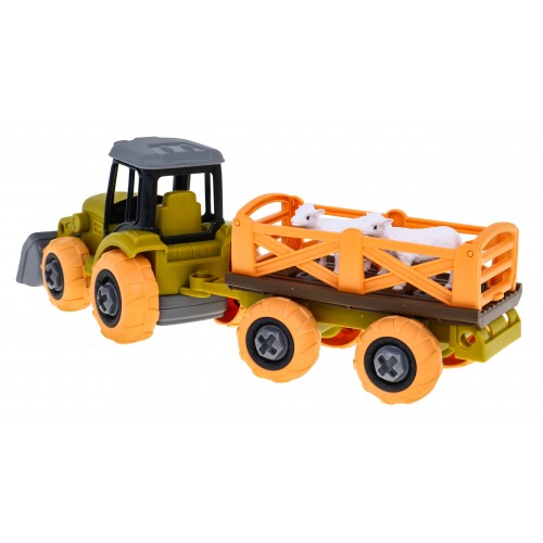 Rozkládací traktor se lžící a přívěsem + šroubovák + ovečky Hračka pro děti 3+
