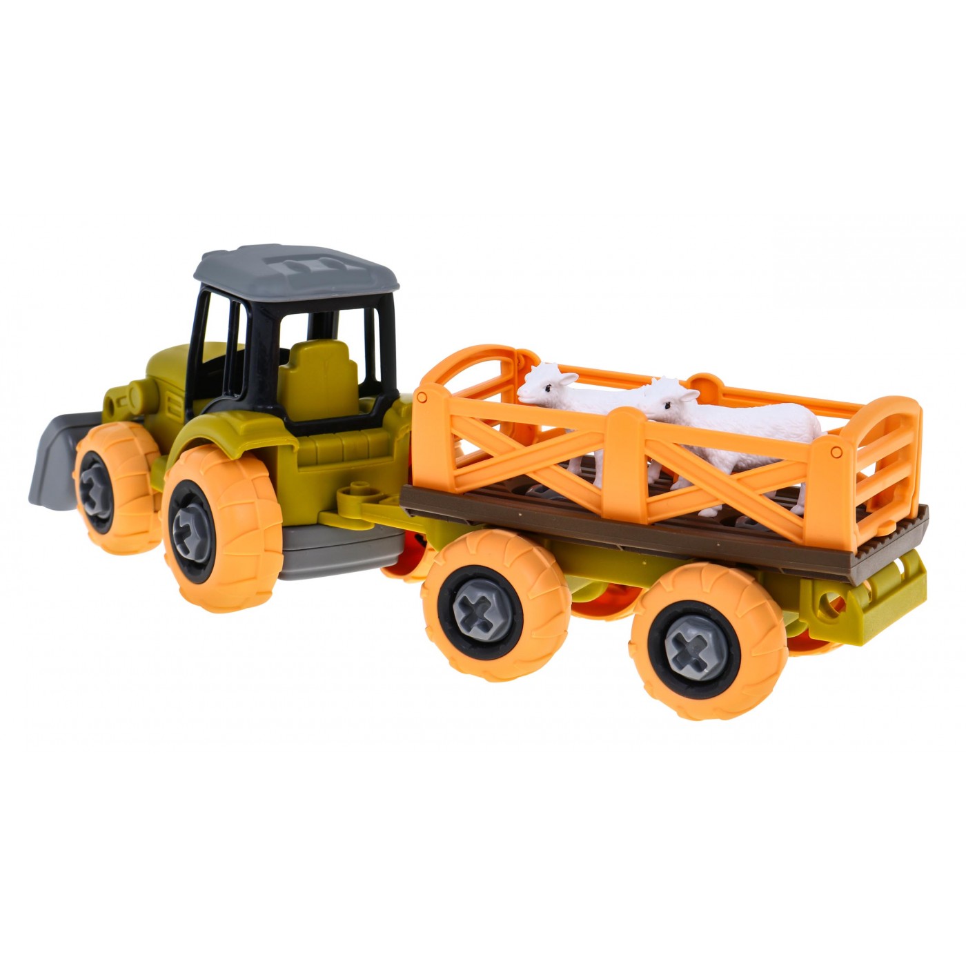 Rozkládací traktor se lžící a přívěsem + šroubovák + ovečky Hračka pro děti 3+