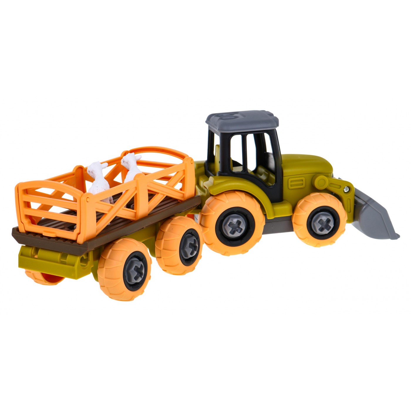 Rozkládací traktor se lžící a přívěsem + šroubovák + ovečky Hračka pro děti 3+