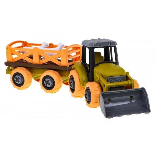 Rozkládací traktor se lžící a přívěsem + šroubovák + ovečky Hračka pro děti 3+