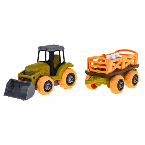 Rozkládací traktor se lžící a přívěsem + šroubovák + ovečky Hračka pro děti 3+