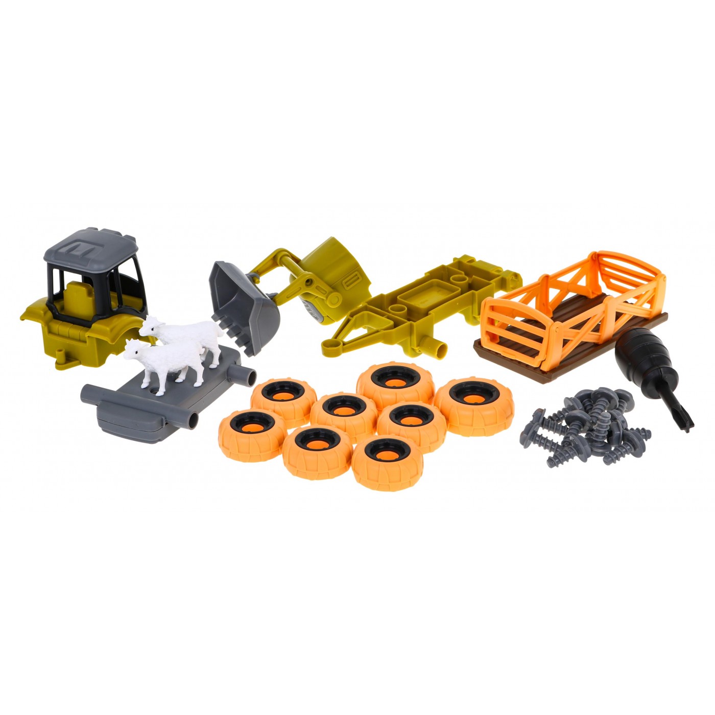 Rozkládací traktor se lžící a přívěsem + šroubovák + ovečky Hračka pro děti 3+