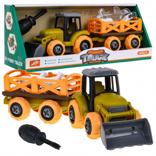 Rozkládací traktor se lžící a přívěsem + šroubovák + ovečky Hračka pro děti 3+