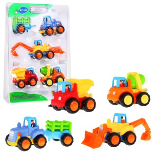 Sada 4 dětských vozidel 18m+ traktor míchačka betonu bagr sklápěč + pohyblivé díly + ruční pohon