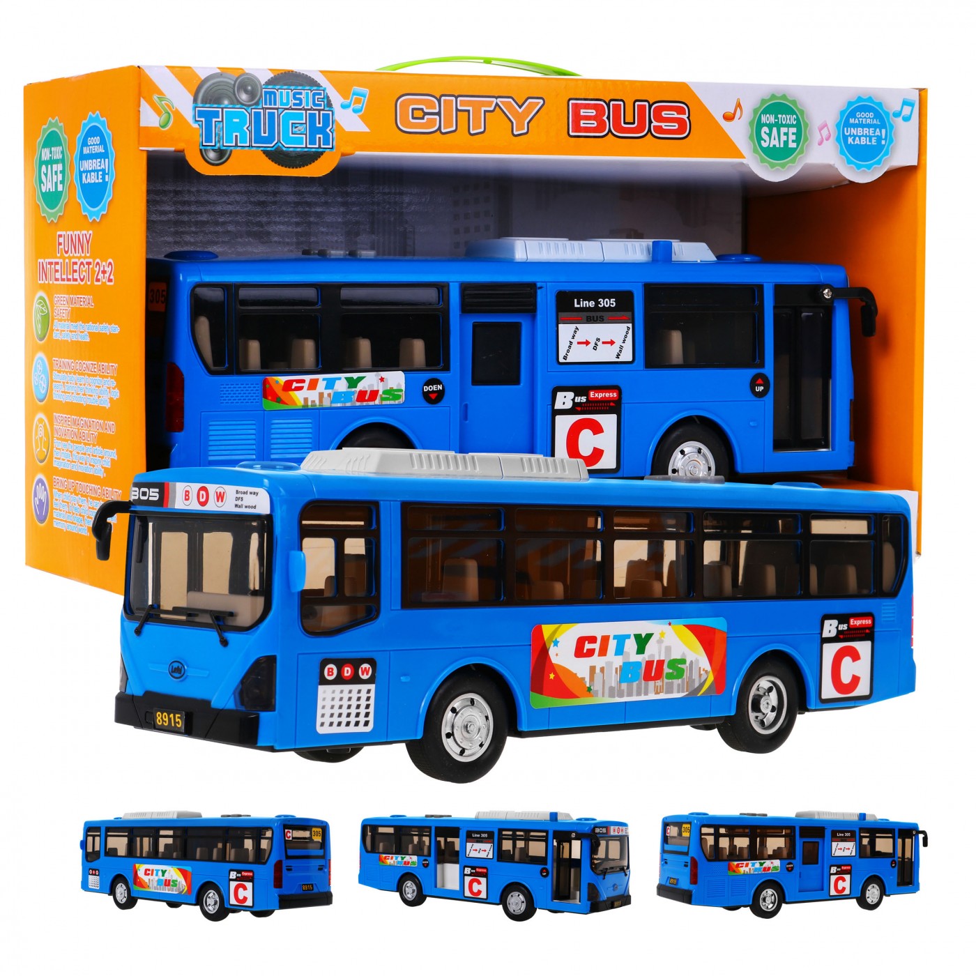 Interaktivní školní autobus pro děti 3+ modrý + otevírání dveří + Zvuky Světla