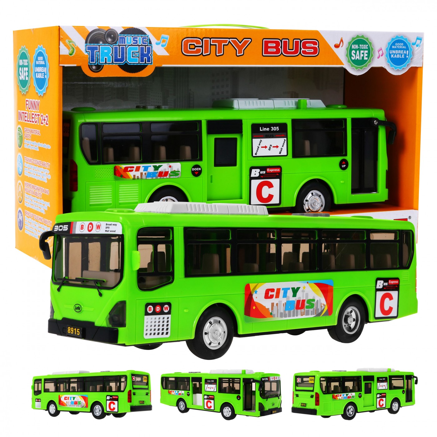 Interaktivní školní autobus pro děti 3+ zelený + otevírání dveří + Zvuky Světla