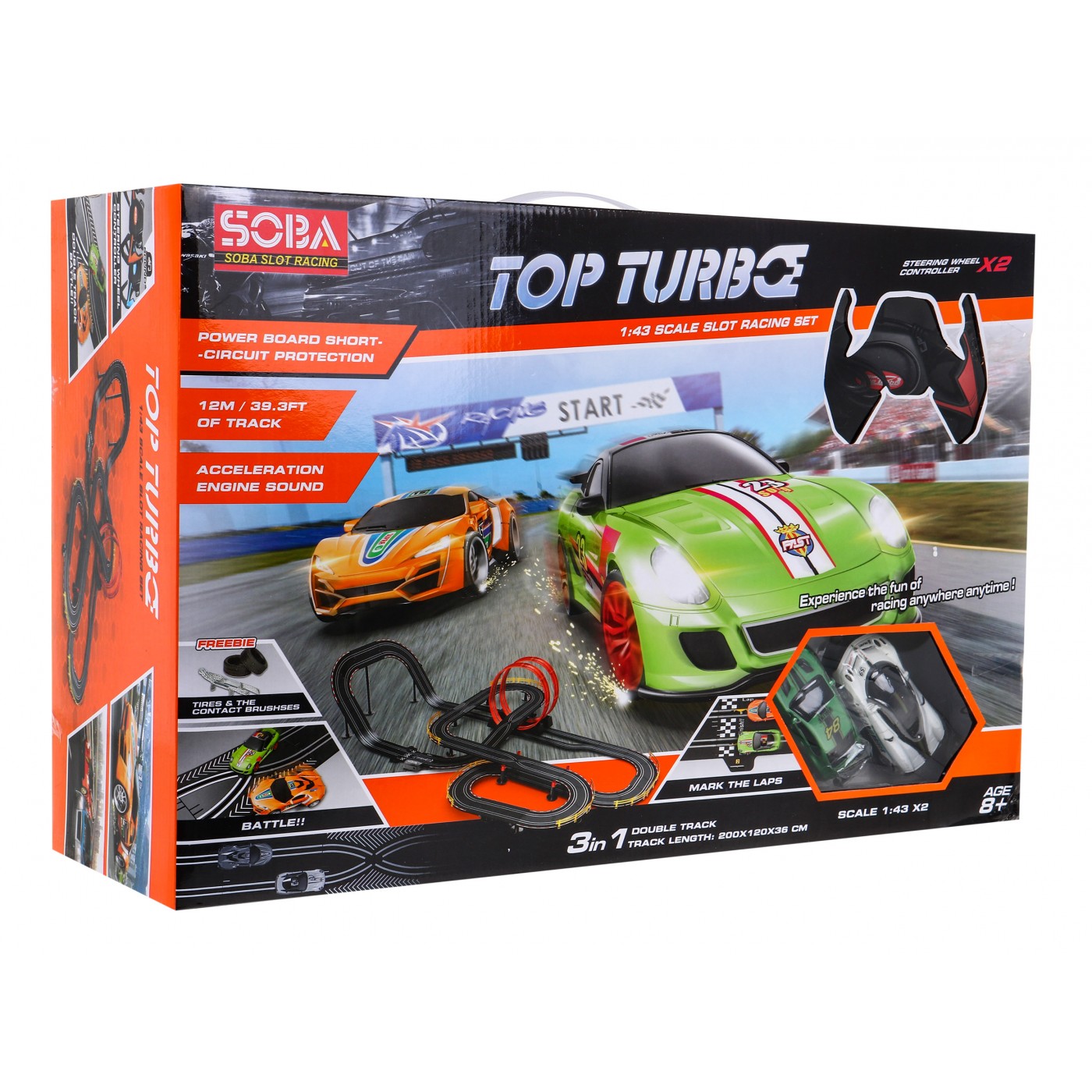 Dětský velký top Turbo závodní dráha 8+ dálkové ovládání auta + interaktivní funkce
