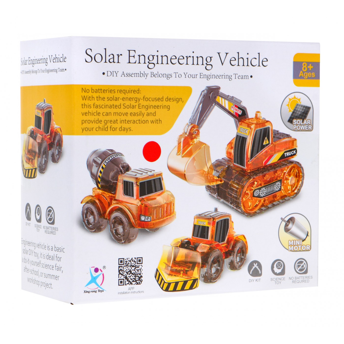 Vzdělávací sada solárních stavebních vozidel 3v1 pro děti Bagr Míchačka betonu Truck Buldozer