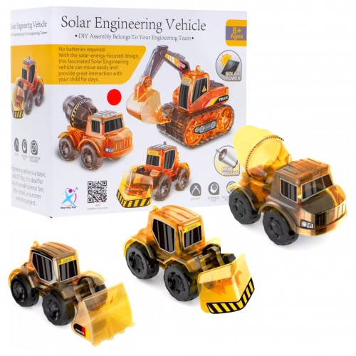 Vzdělávací sada solárních stavebních vozidel 3v1 pro děti Bagr Míchačka betonu Truck Buldozer