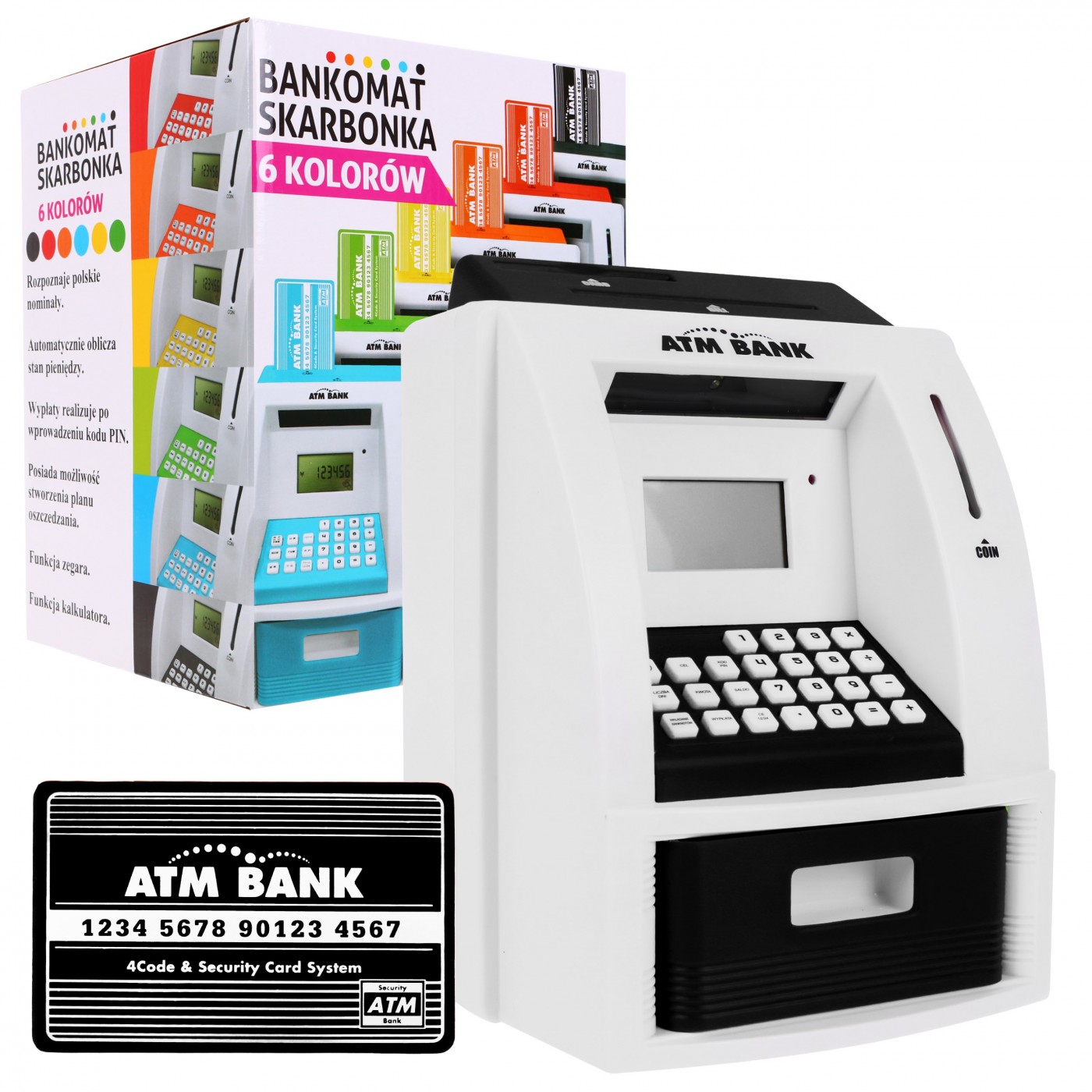 Bankomat pokladnička pro děti 3+ černé interaktivní funkce + Karta do bankomatu